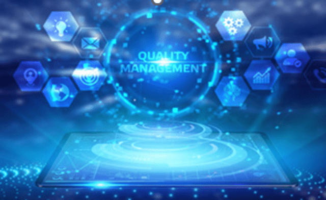 A blue background with the words quality management written in it.